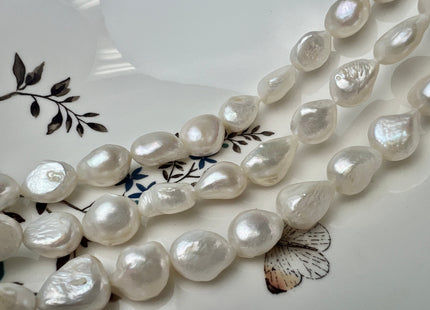 12-14x15-20 mm Natural White Rice Nugget Freshwater Pearl Beads Genuine Jumbo Size Tear Drop Nugget Pearl #P2521