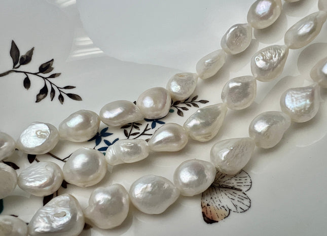 12-14x15-20 mm Natural White Rice Nugget Freshwater Pearl Beads Genuine Jumbo Size Tear Drop Nugget Pearl #P2521