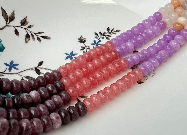 5x8 mm Smooth Rondelle Mixed Dyed Pink Purple Jade Gemstone Beads 15 Inches Strand 72 Beads #4436