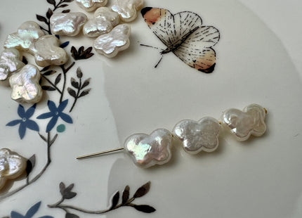 3 Pieces 9x11 mm AAA High Luster Full Drilled Natural White Butterfly Coin Pearl Genuine Unique Freshwater Pearl Beads #P2494