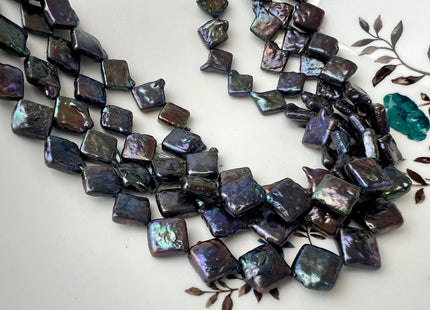 10mm Peacock Color Diamond Square Coin Shape Freshwater Pearl Beads Genuine High Luster Coin Pearls 29-31 Beads #P2495
