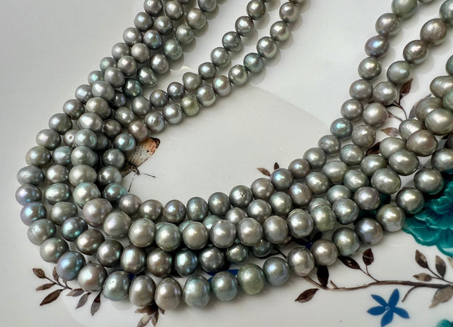 7 mm Rare Grayish Sage Green Off Round Freshwater Pearl Beads Genuine Freshwater Pearl 60 Beads #P2493