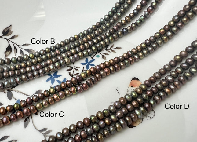 4.5-5 mm AA Champagne Or Brown Button Freshwater Pearl Beads Genuine High Luster Small Rondelle Pearls #P2523
