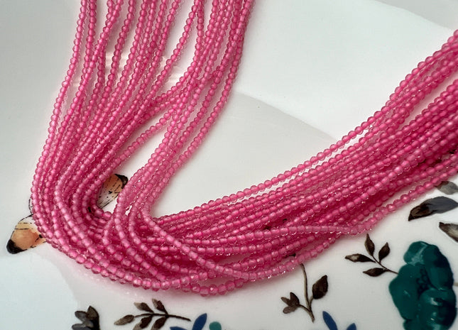 2mm 3mm Faceted Round Pink Color Crystal Seed Beads Full Strand 15 Inches Crystal Beads #2417