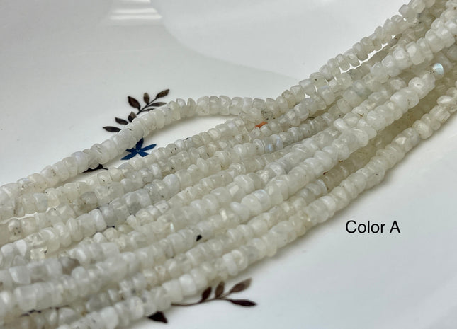 4-5 mm Natural Rainbow Moonstone Smooth Heishi Tyre Gemstone Beads 13 Inches Strand #4338
