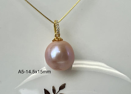 One-Of-A-Kind 12-15 mm AAAA Very Rare Natural Purple Mauve Genuine Edison Pearl Pendant Vermeil Gold Jewelry #P2529