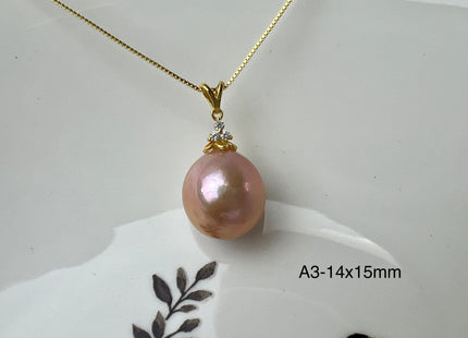 One-Of-A-Kind 12-15 mm AAAA Very Rare Natural Purple Mauve Genuine Edison Pearl Pendant Vermeil Gold Jewelry #P2529