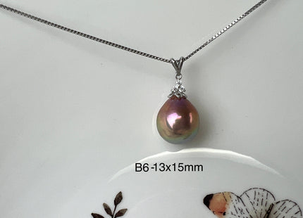 One-Of-A-Kind 12-15 mm AAAA Very Rare Natural Purple Mauve Genuine Edison Pearl Pendant 925 Sterling Silver Jewelry #P2529