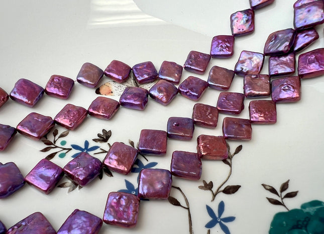 10mm Mulberry Purple Color Diamond Square Coin Shape Freshwater Pearl Beads Genuine High Luster Coin Pearls 29-31 Beads #P2499