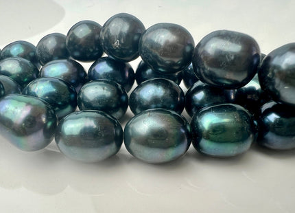 11x13-14 mm AA Prussian Blue Color Freshwater Pearls Long Rice/Oval Shape Pearl Beads Genuine LargeFreshwater Pearls #1230