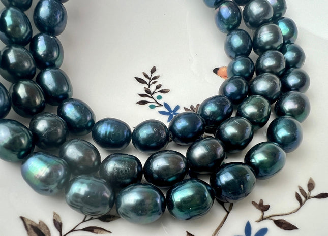 11x13-14 mm AA Prussian Blue Color Freshwater Pearls Long Rice/Oval Shape Pearl Beads Genuine LargeFreshwater Pearls #1230