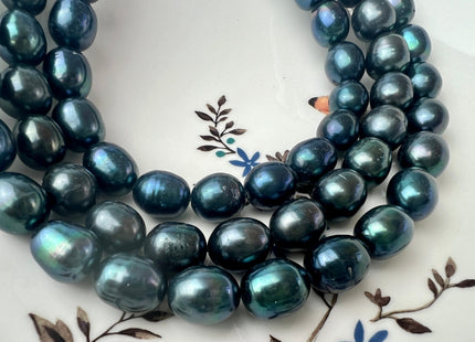11x13-14 mm AA Prussian Blue Color Freshwater Pearls Long Rice/Oval Shape Pearl Beads Genuine LargeFreshwater Pearls #1230