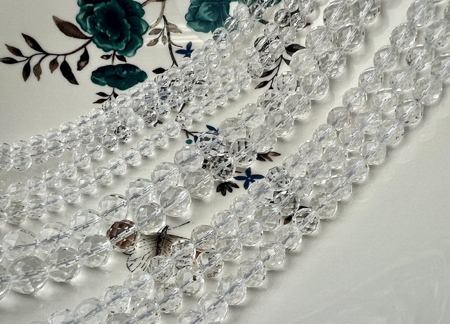 6mm 8mm 10mm AAA Round Faceted Clear Quartz Gemstone Beads Genuine Clear Rock Crystal Quartz Beads #494