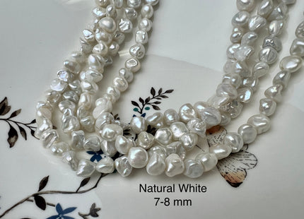 7-8 mm AAA High Luster Natural White Or Natural Silver Color Keshi Nugget Freshwater Pearl Beads Center Drilled Keishi Nugget Pearl #1505