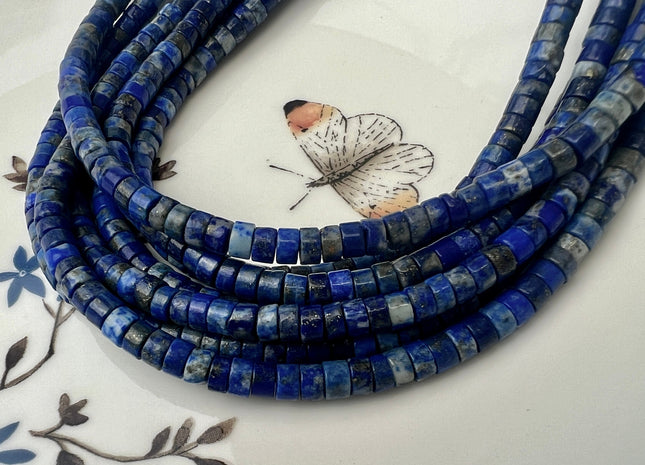 2x4mm Natural Multi Blue Lapis Heishi Rondelle Shape Genuine Lapis Discs Gemstone Loose Beads 15.5 Inches Strand #4447