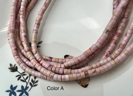 2x4mm Mixed Multi Pink Impression Jasper Heishi Rondelle Shape Genuine Natural Sea Sediment Jasper Discs Gemstone Beads 15.5 Inches #4445
