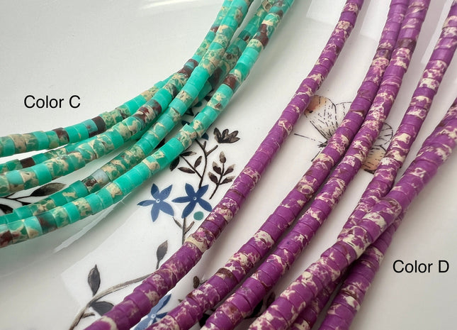 2x4mm Mixed Multi Color Impression Jasper Heishi Rondelle Shape Gemstone Beads 15.5 Inches #4446