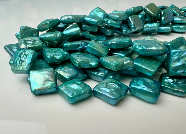 10mm Teal Blue Green Diamond Square Coin Shape Freshwater Pearl Beads Genuine High Luster Coin Pearls 29-31 Beads #P2500
