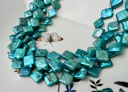 10mm Teal Blue Green Diamond Square Coin Shape Freshwater Pearl Beads Genuine High Luster Coin Pearls 29-31 Beads #P2500