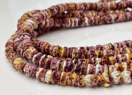 8 mm Natural Purple Red Spiny Oyster Shell Heishi Rondelle Shape Genuine Beautiful Natural Spiny Oyster Beads 16 Inch Strand #4452