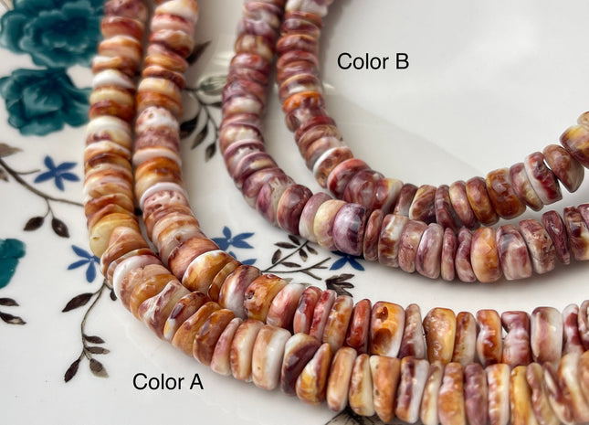 10 mm AAA Natural Purple Red Spiny Oyster Shell Heishi Rondelle Shape Genuine Beautiful Natural Spiny Oyster Beads 16 Inch Strand #4453