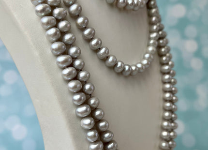 72 inches 8-8.5mm Light Silver Gray Potato Genuine Freshwater Pearl Necklace Hand Knotted Long Bridal Pearl Necklace #315