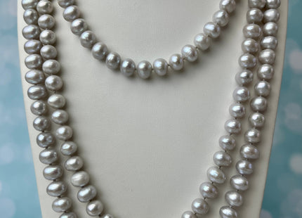 72 inches 8-8.5mm Light Silver Gray Potato Genuine Freshwater Pearl Necklace Hand Knotted Long Bridal Pearl Necklace #315