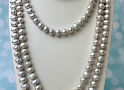 72 inches 8-8.5mm Light Silver Gray Potato Genuine Freshwater Pearl Necklace Hand Knotted Long Bridal Pearl Necklace #315