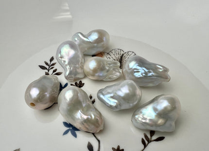 One Piece 13-18x19-25mm AAAA Natural White Baroque Pearl W/Iridescent Color Genuine High Luster Full Drilled Baroque Pearl #P2504