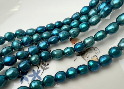 8-9 mm AAA Teal Blue Green Color Freshwater Pearl Beads Genuine Large Hole Smooth And High Luster Nugget Pearls #P2503