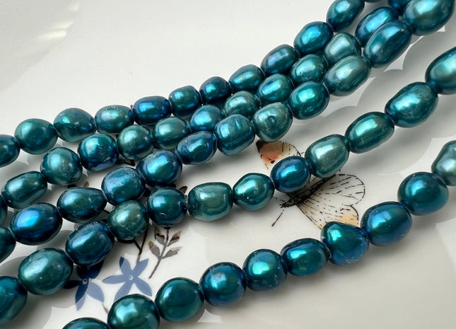 8-9 mm AAA Teal Blue Green Color Freshwater Pearl Beads Genuine Large Hole Smooth And High Luster Nugget Pearls #P2503