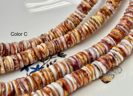 8 mm AAA Natural Orange Red Spiny Oyster Shell Heishi Rondelle Shape Genuine Beautiful Natural Spiny Oyster Beads 16 Inch Strand #4454