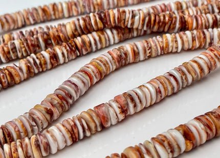 8 mm AAA Natural Orange Red Spiny Oyster Shell Heishi Rondelle Shape Genuine Beautiful Natural Spiny Oyster Beads 16 Inch Strand #4454