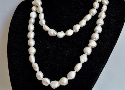 32/40/54/64/90 Inches 9-10x11-12 mm Natural White Color Hand Knotted Rice Nugget Pearl Necklaces Long Pearl Necklace #811