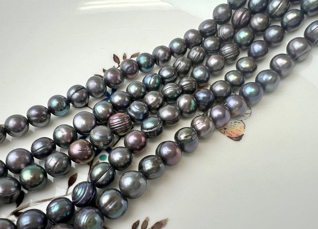6-6.5mm 7.5-8mm Dark Gray Peacock Color Potato Freshwater Pearl Beads Genuine Freshwater Pearl #P2511