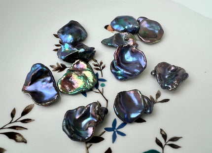 3 Pieces 15x18-17x20mm AAA Rainbow Peacock Keshi Freshwater Pearl Beads Top Drilled Genuine Freshwater Pearl #1179
