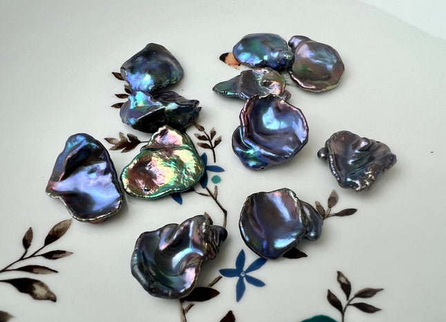3 Pieces 15x18-17x20mm AAA Rainbow Peacock Keshi Freshwater Pearl Beads Top Drilled Genuine Freshwater Pearl #1179
