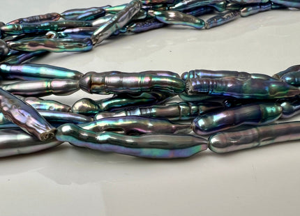 5-6x25-30 mm AAA Rainbow Peacock Color Biwa Stick Freshwater Pearl Beads Genuine High Luster Unique Keshi Long Stick Pearl #P2512