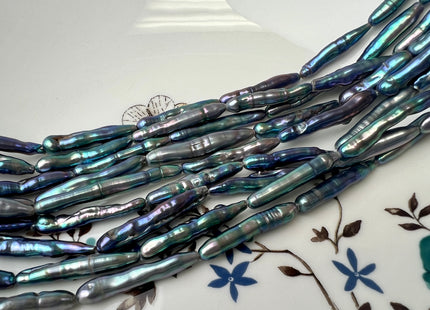 5-6x25-30 mm AAA Rainbow Peacock Color Biwa Stick Freshwater Pearl Beads Genuine High Luster Unique Keshi Long Stick Pearl #P2512