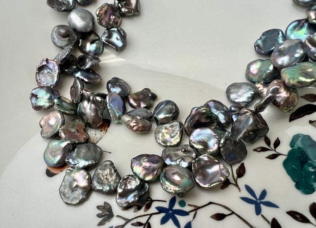 10-13 mm Blue Gray Peacock Keshi Freshwater Pearl Beads Top Drilled Corn Flake Genuine Freshwater Pearls #340