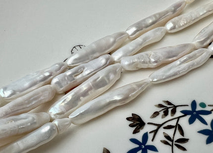 6-7x25-30 mm AA Natural White Biwa Stick Freshwater Pearls Genuine High Luster Natural White Long Stick Pearls 12-13 Beads #P2514