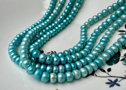 7.5-8mm AA Blue Or Green Color Round Button Freshwater Pearl Beads Genuine High Luster Smooth Freshwater Button Pearls #P2515