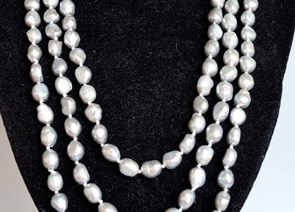 64 inches 8x10mm Rice Nugget Pearl Necklaces Silver Pearl Necklace Natural Freshwater Pearl Necklace #725