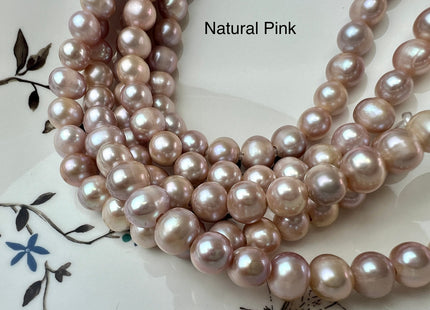 9-10 mm AAA Half Strand Large Hole Natural Mauve Pink Potato Freshwater Pearl Beads 2.1 mm Hole Large Hole Freshwater Off Round Pearls #467