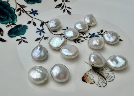 One Piece 13-17 mm AAAA Full Drilled Large Hole Thick White Coin Pearl Beads Hole Size 2.1 mm Genuine Super High Luster Coin Pearls #P1098