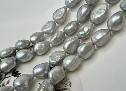 10x13 mm AAA Silver Gray Color Rice Nugget Freshwater Pearl Beads Genuine Gray Color Cultured Freshwater Pearl Long Oval Nuggets #1565