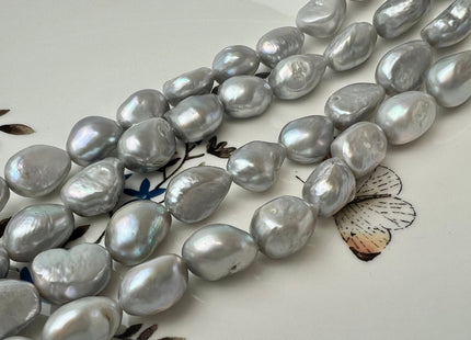 10x13 mm AAA Silver Gray Color Rice Nugget Freshwater Pearl Beads Genuine High Luster Long Oval Pearl Nuggets #1565