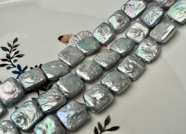 11mm AA Gray Square Coin Freshwater Pearl Beads Genuine Center Drilled High Luster Coin Pearls 33 Beads #P2538