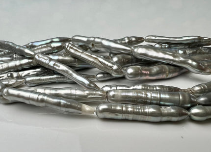 5-6x25-30mm Silver Gray Color Biwa Stick Freshwater Pearl Beads Genuine High Luster Unique Keshi Long Stick Pearl #P2543
