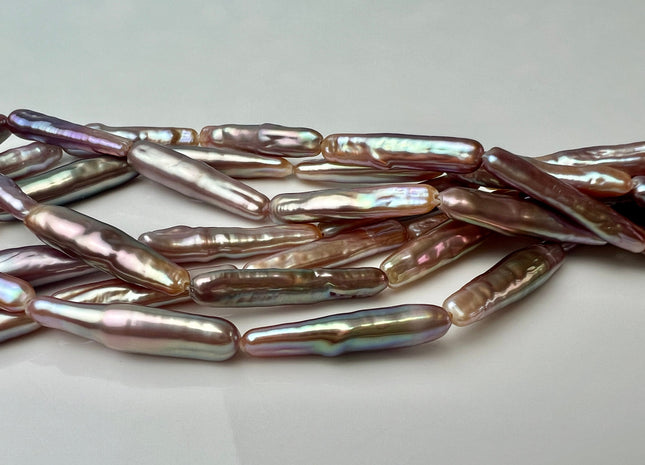 5-7x25-28 mm AAAAA Natural Mauve Pink Biwa Stick Freshwater Pearl Beads Genuine Super High Luster Unique Pink Long Biwa Coin Pearls #P2544